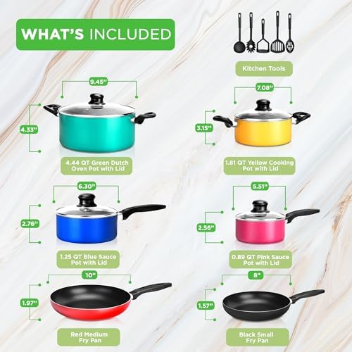 NutriChef 15-Piece Non Stick Kitchen Cookware Set PFOA/PFOS-Free