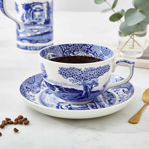 Portmeirion Spode Blue Italian Teacup and Saucer, 20-ounce Capacity