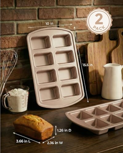 CARTMAN 2-Pack 8-Cavity Mini Loaf Pans, Carbon Steel Bread Pan Set