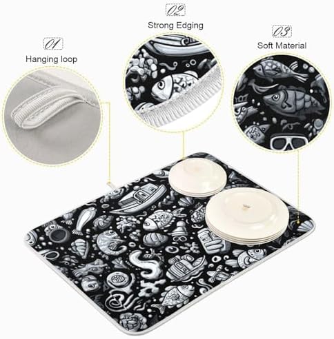 OTVEE Diving Equipment Art Dish Drying Mat for Kitchen Counter