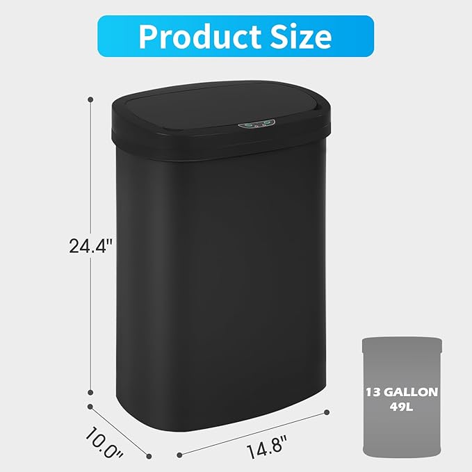 BestOffice Black Plastic Touch Free High-Capacity Garbage Can - Image 7