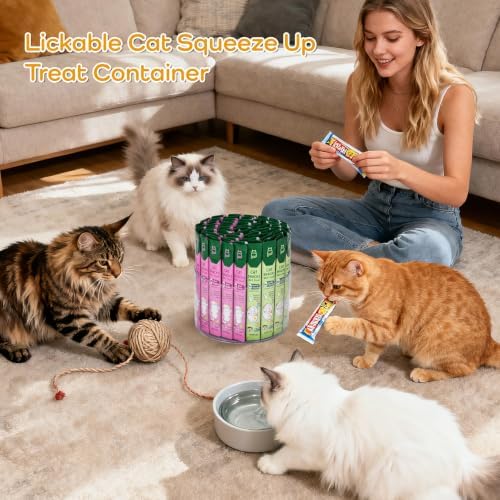 Lickable Cat Treats Organizer, Lazy Susan Acrylic Squeeze Up Cat