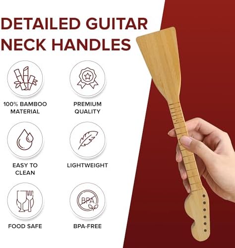 Guitar Bamboo Cooking Utensils Set (4-Piece) | Wooden Spoons and