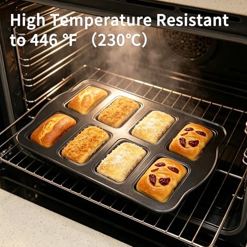 Mini Loaf Baking Pan, 8-Cavity Non-Stick Bread Pans Set, Gray