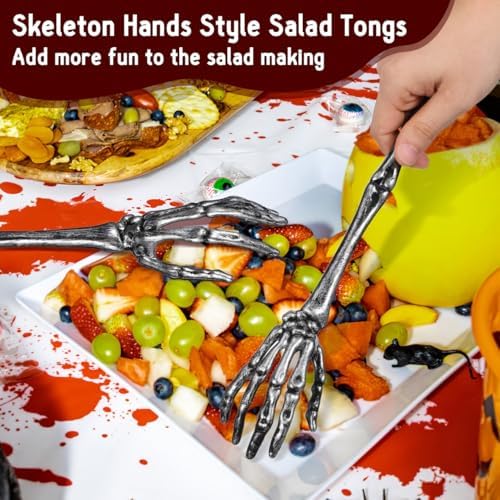 Luxshiny 2Pcs Skeleton Claw Salad Tongs Set Gothic Hand Skull Claw