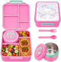 Kids Bento Lunch Box with 12oz Insulated Food Jar, 4-Compartment Lunch