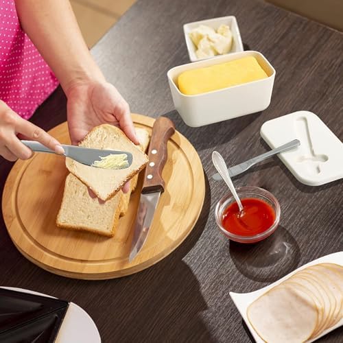 White Butter Dish with Lid and Knife, BPA-Free Butter Keeper with