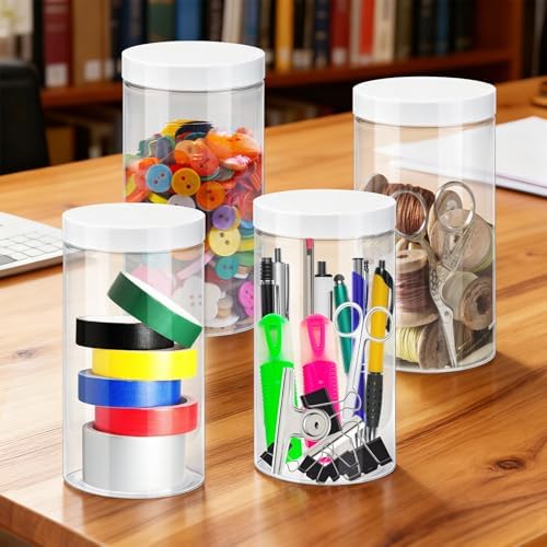 4 Pack Plastic Container, Plastic Jars, 32 Oz, Clear, Round