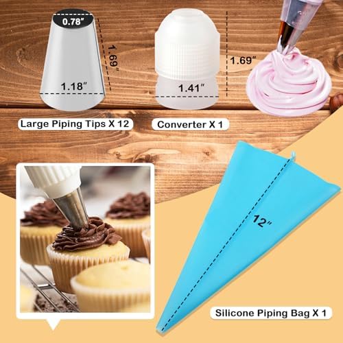 12PCS Large Piping Tips Set with Pastry Bag – for Cookie, Cake &