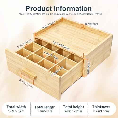 Brown Bamboo Tea Bag Organizer Box with Drawer for Counter