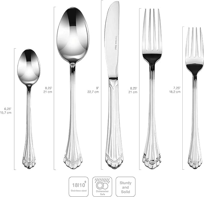 "Euro" 75-Piece Flatware Set, Silverware Cutlery Dining Service for