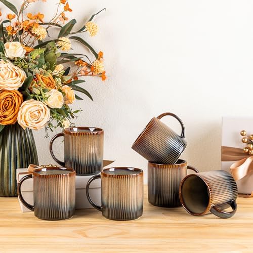 theterra Ceramic Coffee Mugs Set of 6, 14.2 oz Coffee Cups with Handle