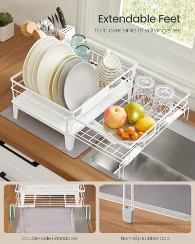 SONGMICS Dish Drying Rack with Drainboard, Matte White