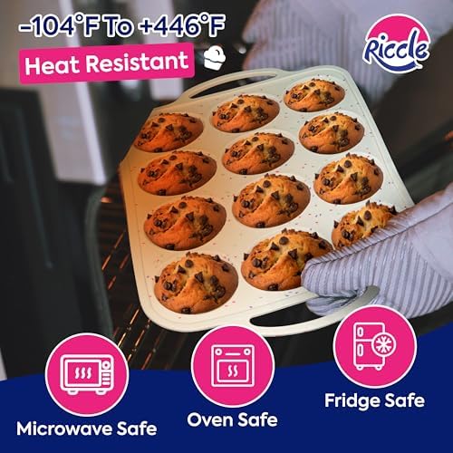 RICCLE Silicone Muffin Pans for Baking with Metal Reinforced Frame