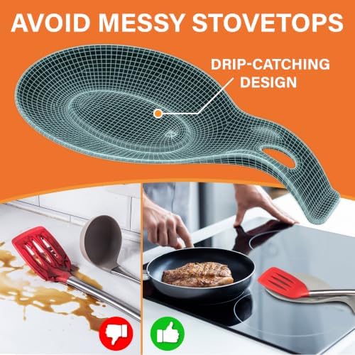 Black Silicone Spoon Rest for Stove Top, Set of 2, XL 9.2”, DISHWASHER