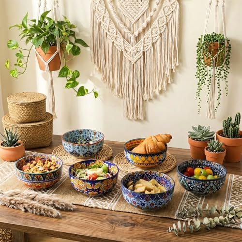 glowworm Cereal Bowls, 26 Oz Ceramic Soup Bowl Set of 6, Bohemian