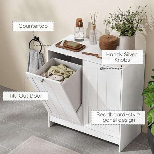Smart FENDEE Double Tilt Out Laundry Hamper Cabinet, White