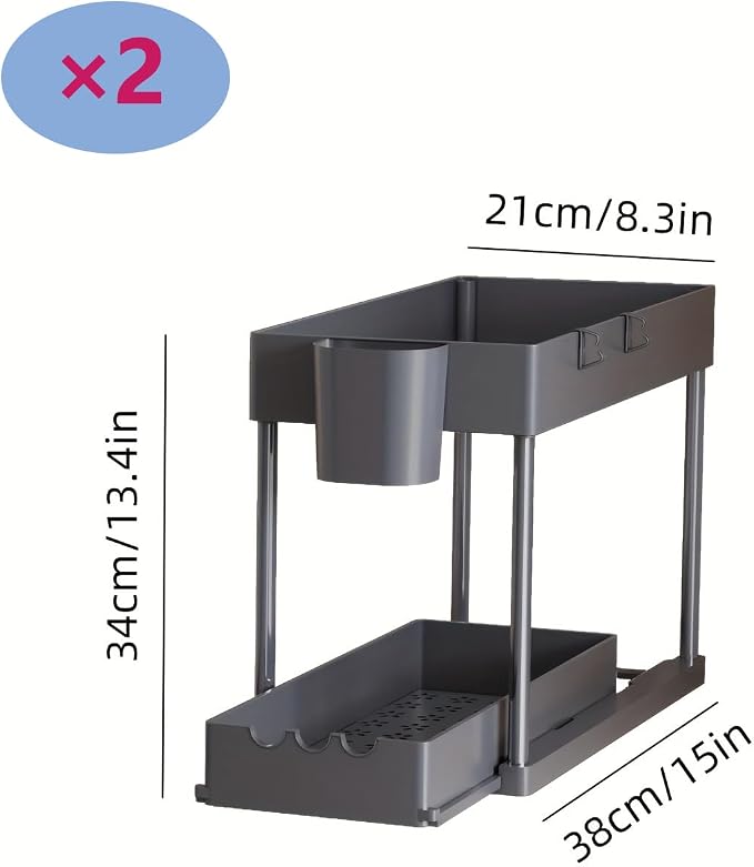 2 Pack Under Sink Organizers and Storage, 2-Tier Sliding Cabinet Organizer - Image 2