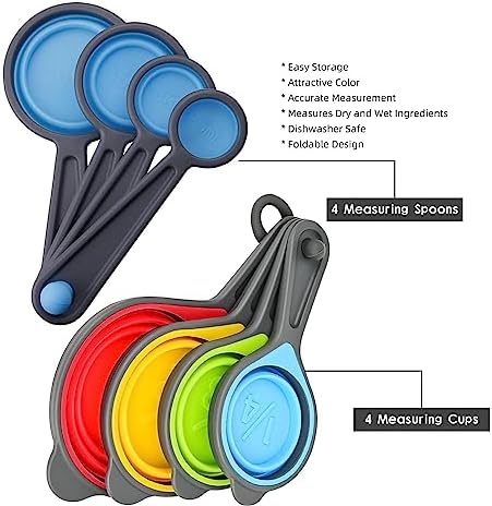 Measuring Cups and Spoons set, Collapsible Measuring Cups, 8 pieces