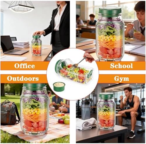 Salad Jar with Side Opening, Leakproof Mason Jar Container, Portable