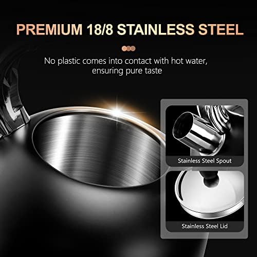 SUSTEAS 3.17QT Black Stainless Steel Whistling Tea Kettle