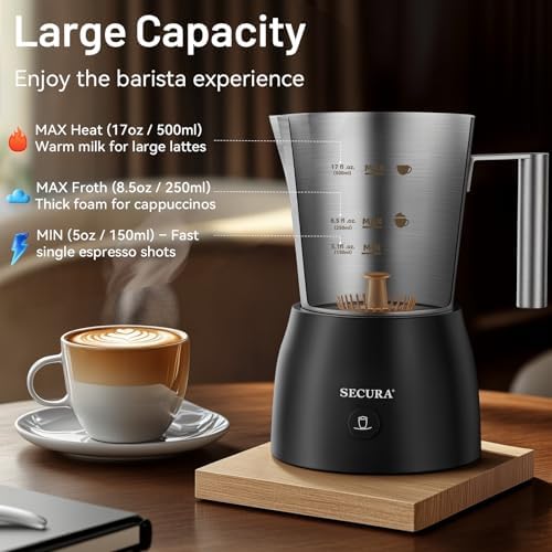 Secura 17oz Stainless Steel Milk Frother