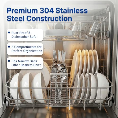 Slim Dishwasher Silverware Basket, 304 Stainless Steel