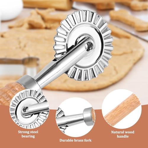 SHANGSKY Pastry Cutter Wheel, Ravioli Cutter Wheel with Long Wooden