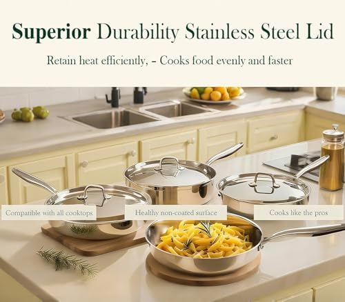 12 Inch Tri-Ply Stainless Steel Frying Pan, Frying Pan with Lid
