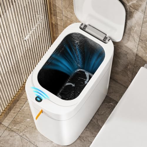MUEE Automatic Bagging Bathroom Trash Can, 3.5 Gal, White