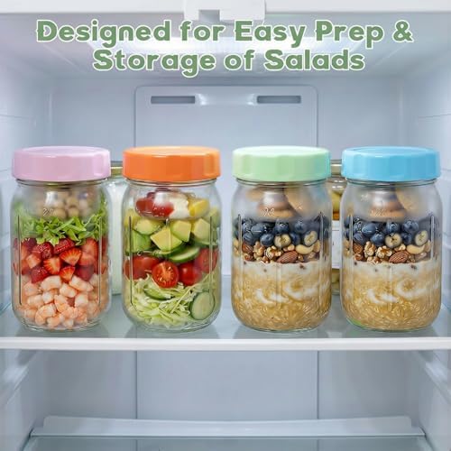 Salad Jars with Lids Meal Prep Containers Glass - 32oz Leakproof Mason