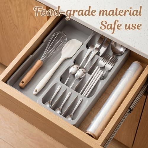 Expandable Silverware Organizer Tray, Adjustable Utensil Holder