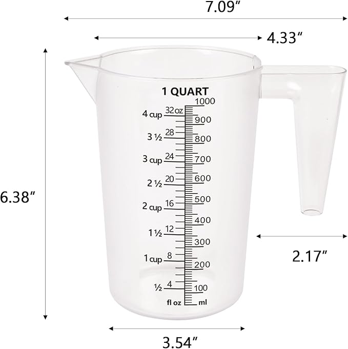 Food-Grade Plastic Measuring Pitcher – 32 Ounce & 4 Cups Measuring Cups - Image 2