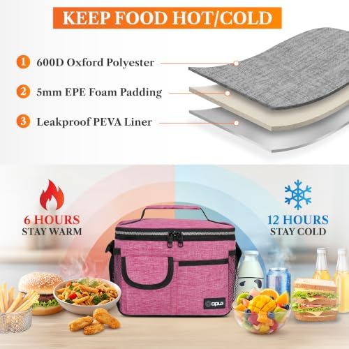 opux Insulated Lunch Box Adult, 14 Can Leakproof Cooler Bag Kid, Pink