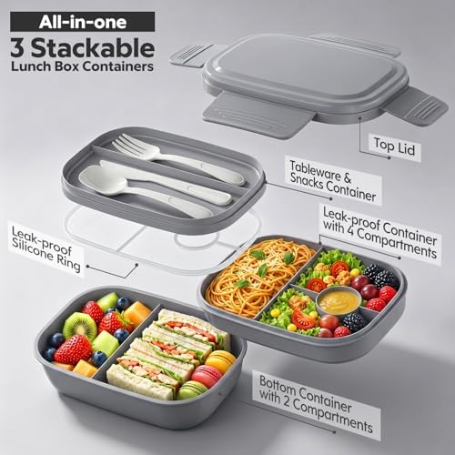 Bento Box Adult with Insulated Lunch Bag - 3 Stackable Leak-Proof