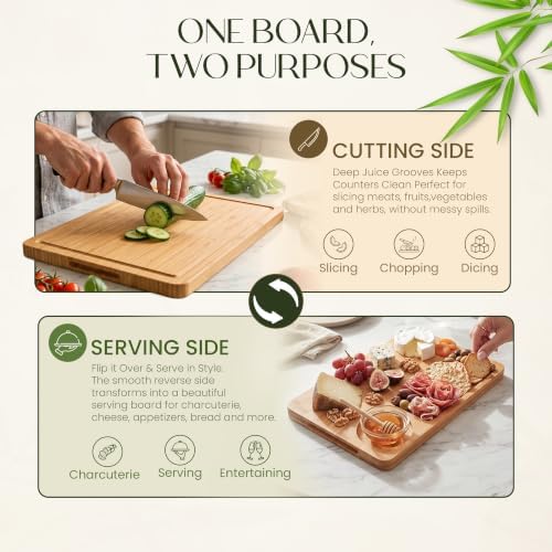 3-Piece Bamboo Cutting Boards - Large Wood Cutting Boards for Kitchen