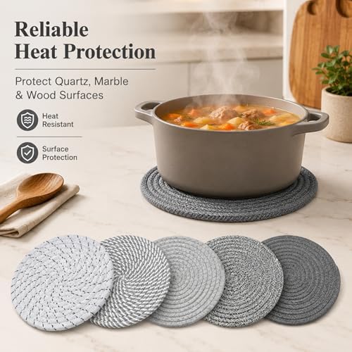 8 Inch Woven Trivets for Hot Dishes, 5 Pack Large Heat Resistant