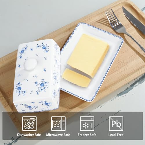 fanquare Porcelain Butter Dish with Lid, Classic Ceramic Butter Keeper