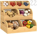 Potato and Onion Storage Bin, Made of bamboo, With 2 banana hooks