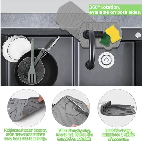 Silicone Draining Mat for Kitchen Sink, Sink Splash Guard, 9.6′′