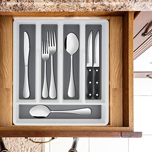 E-far 24-Piece Silverware Set with Organizer Tray and Steak Knives