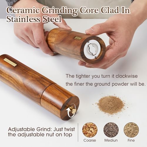 Acacia Wood Salt and Pepper Grinder Set, 2 Pack
