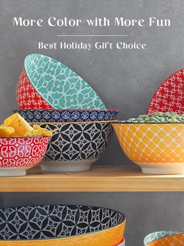 DOWAN Mosaian 33 OZ Large Bowl Set of 6 - Ceramic Deep Bowls for