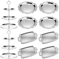 Patelai 10 Pcs Elegant Silver Serving Tray Set Vintage Three Tiered