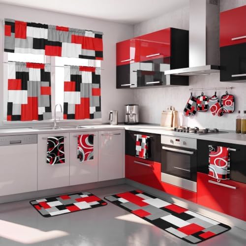 13 Pcs Red and Black Plaid Kitchen Decor Set Accessories for Home