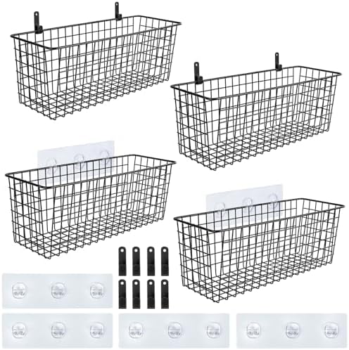 4 Set Extra Large Hanging Wall-Mount Storage Baskets, Black