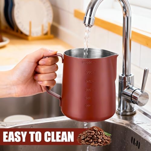 Maxdot 3 Pack Milk Frothing Pitcher Stainless Steel with Scale, Claret