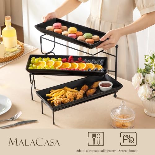 MALACASA 3 Tiered Serving Trays, Rotating Porcelain Dessert Stands