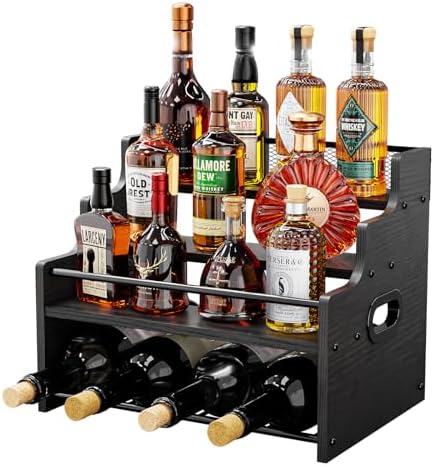 KLM 4-Tier Liquor Bottle Display Shelf, Black