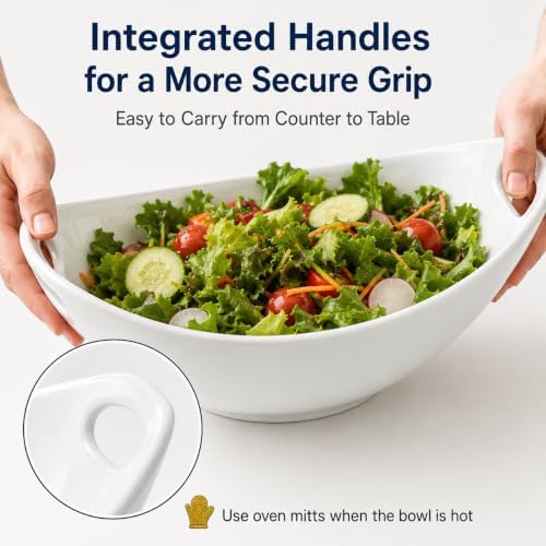 White Ceramic Serving Bowls with Handles, Set of 3, 15-49 oz